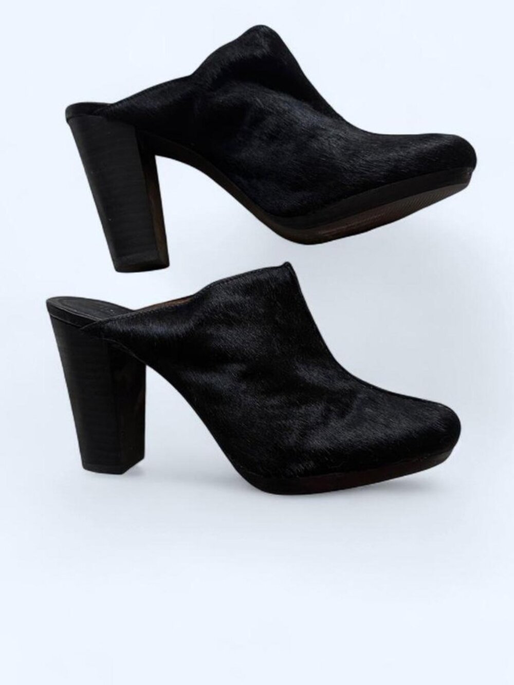 Madewell Black Calf Hair Pony Hair Mules Block Heel Clogs Leather Size 7.5 EUC